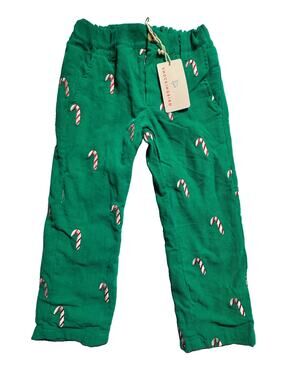 Smockingbird Boys Size 3 Green Corduroy Pants Embroidered Candy Canes NWT